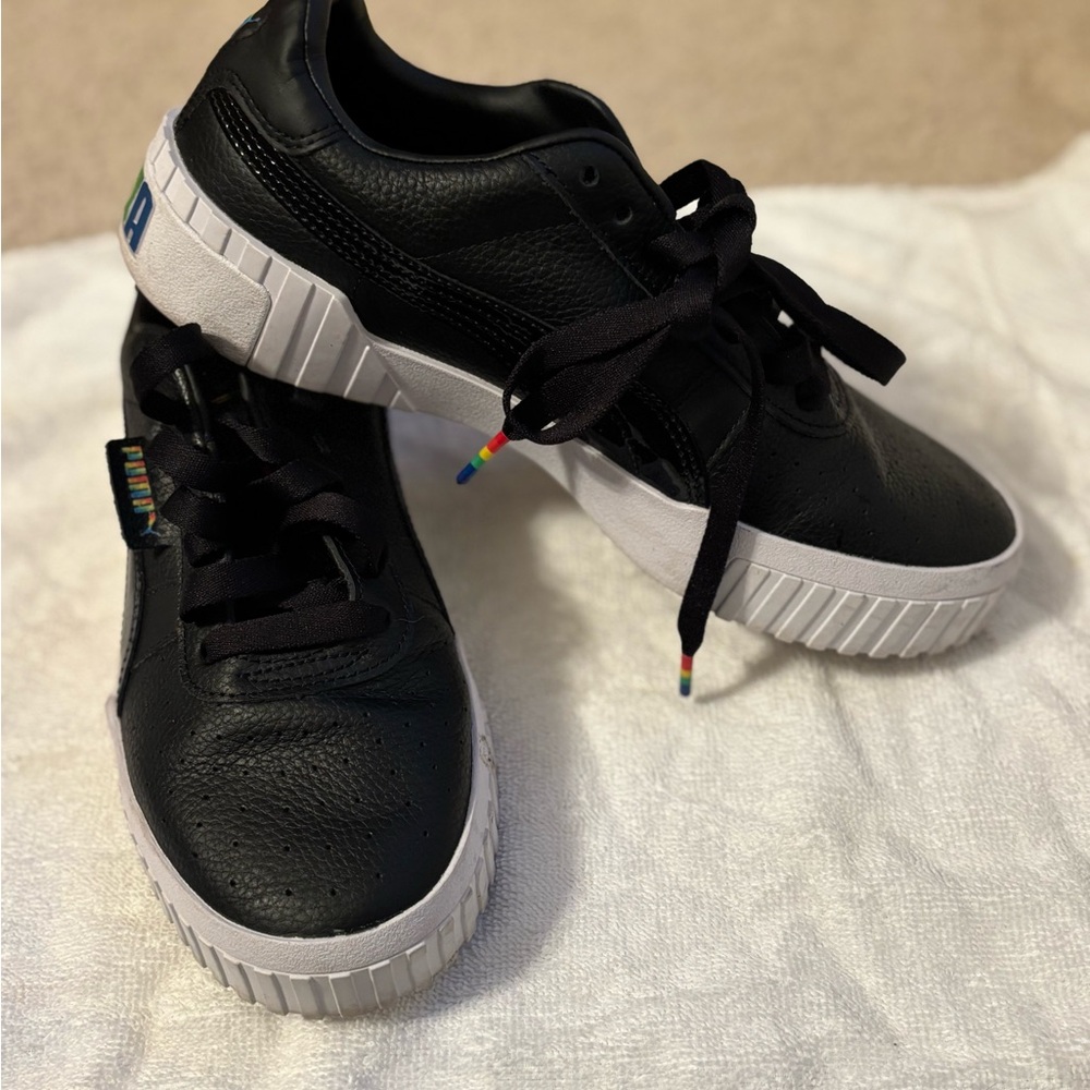 Puma Cali rainbow pride, black bold sneakers, size 9 W